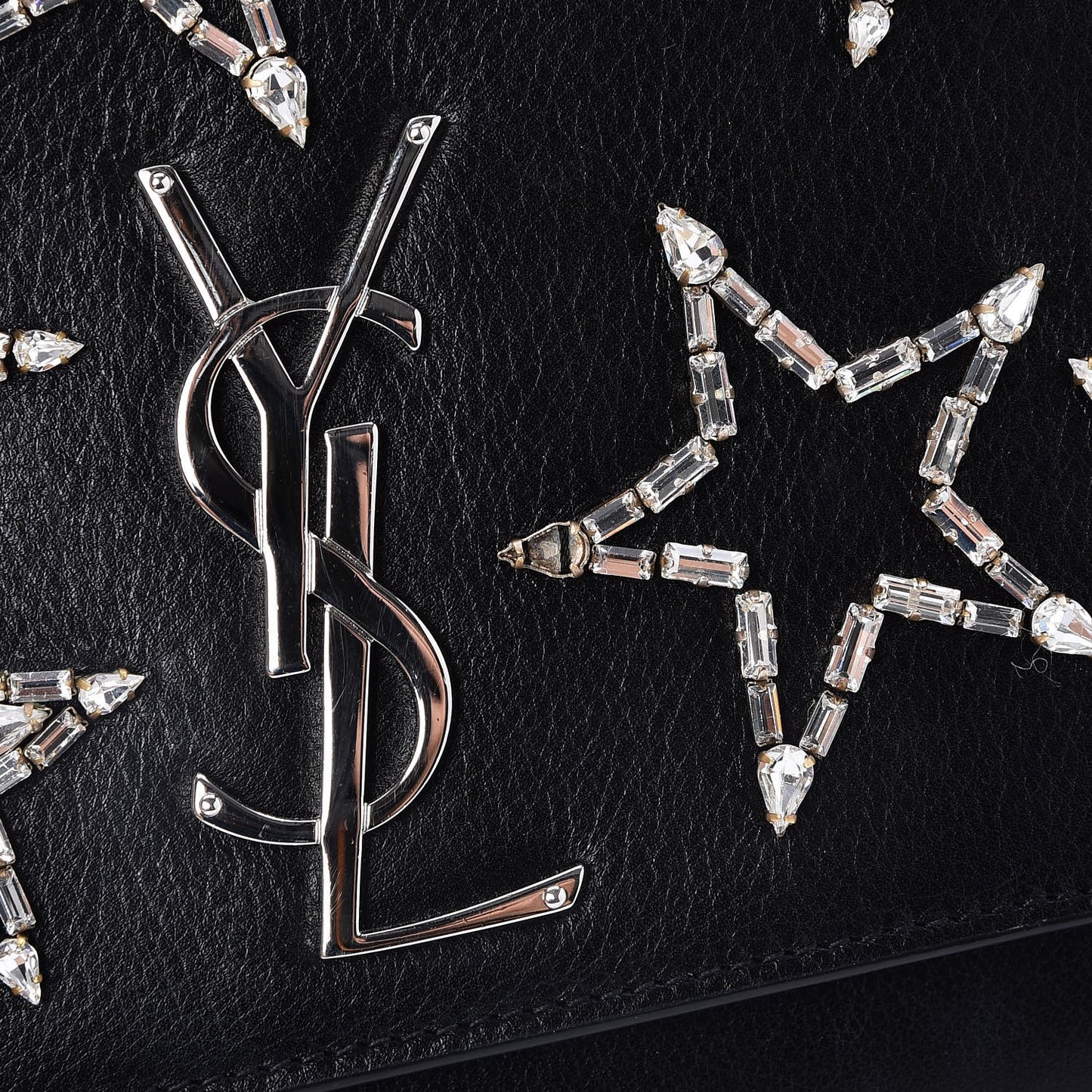 Calfskin Crystal Star Medium Monogram Kate Satchel Black
