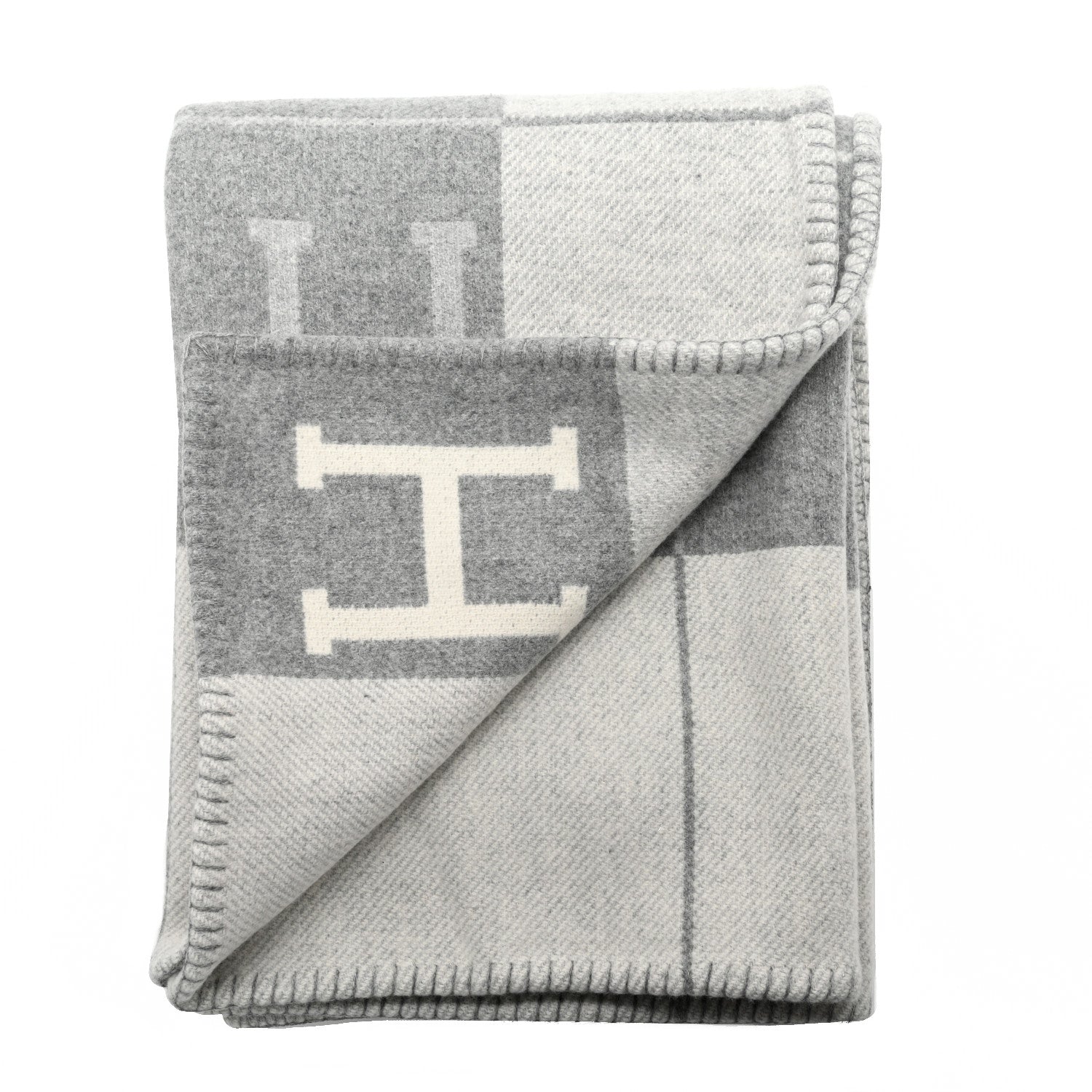 Hermes Wool Cashmere Avalon III Blanket Ecru Gris Clair 2 of 3