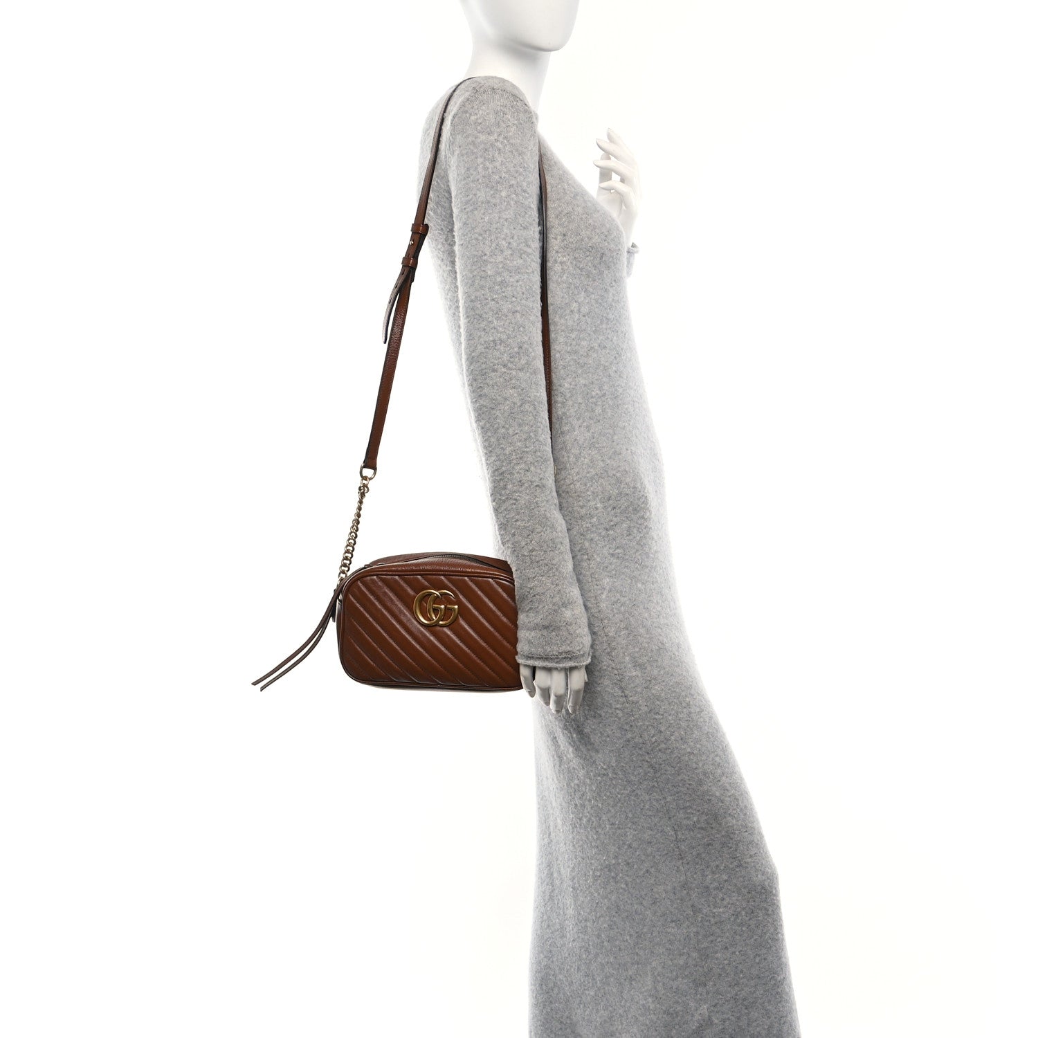 Gucci Glazed Calfskin Matelasse Diagonal Small GG Marmont Chain Shoulder Bag Cuir 2 of 12