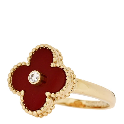 Van Cleef & Arpels 18K Yellow Gold Diamond Carnelian Vintage Alhambra Ring 52 6 3 of 6