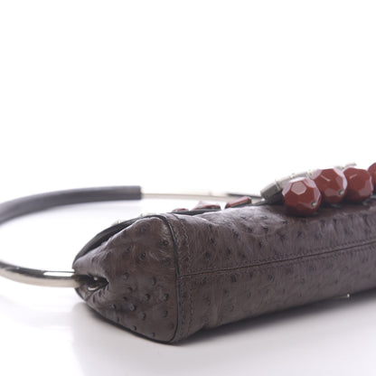 Prada Ostrich Beaded Bag Brown 7 of 10