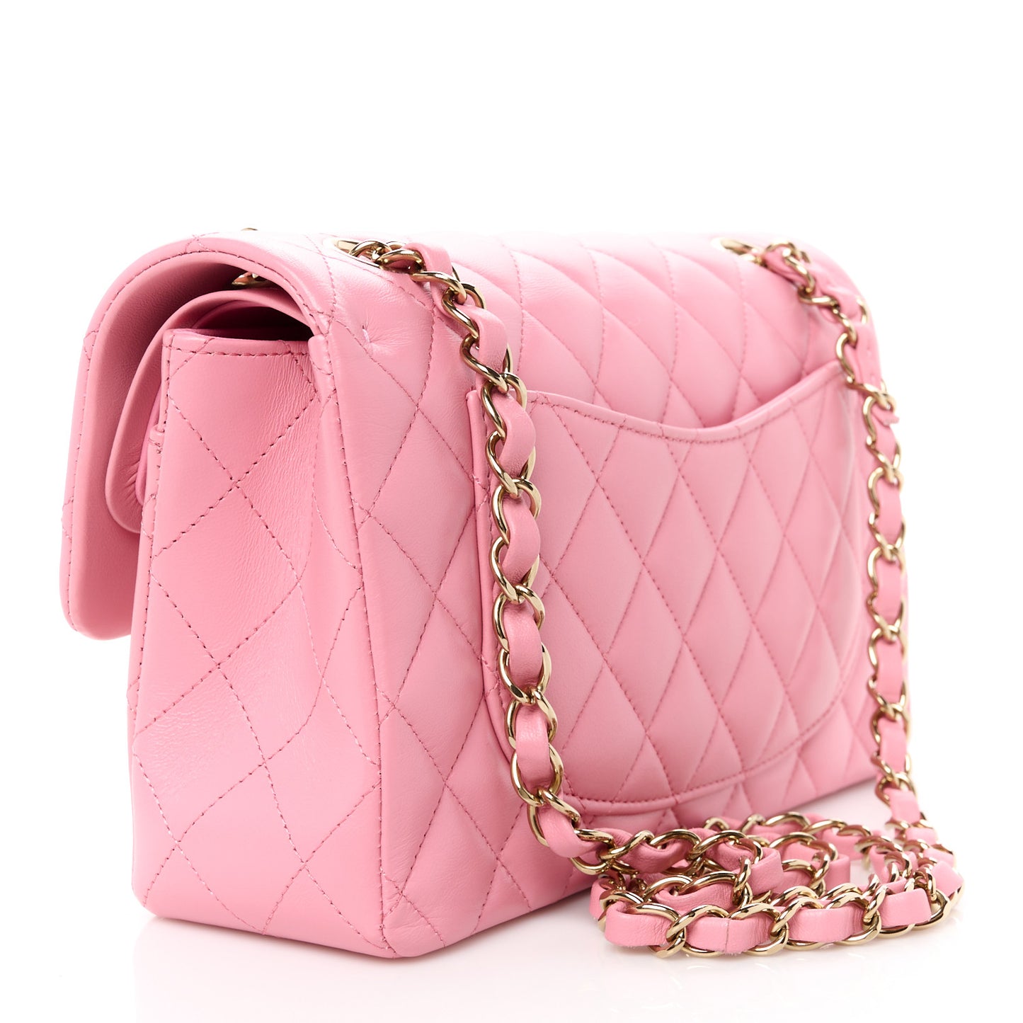 Lambskin Quilted Small Double Flap Pink