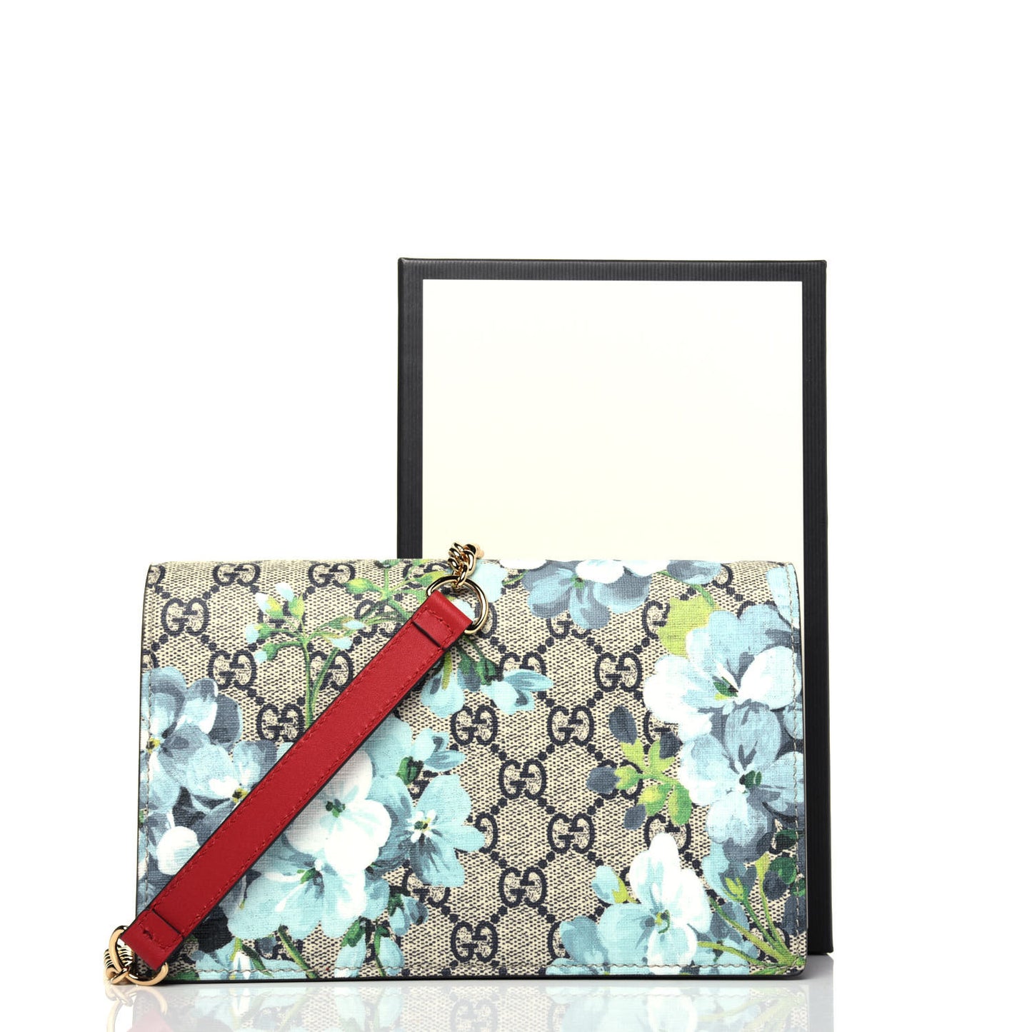 GG Supreme Monogram Blooms Chain Wallet Blue