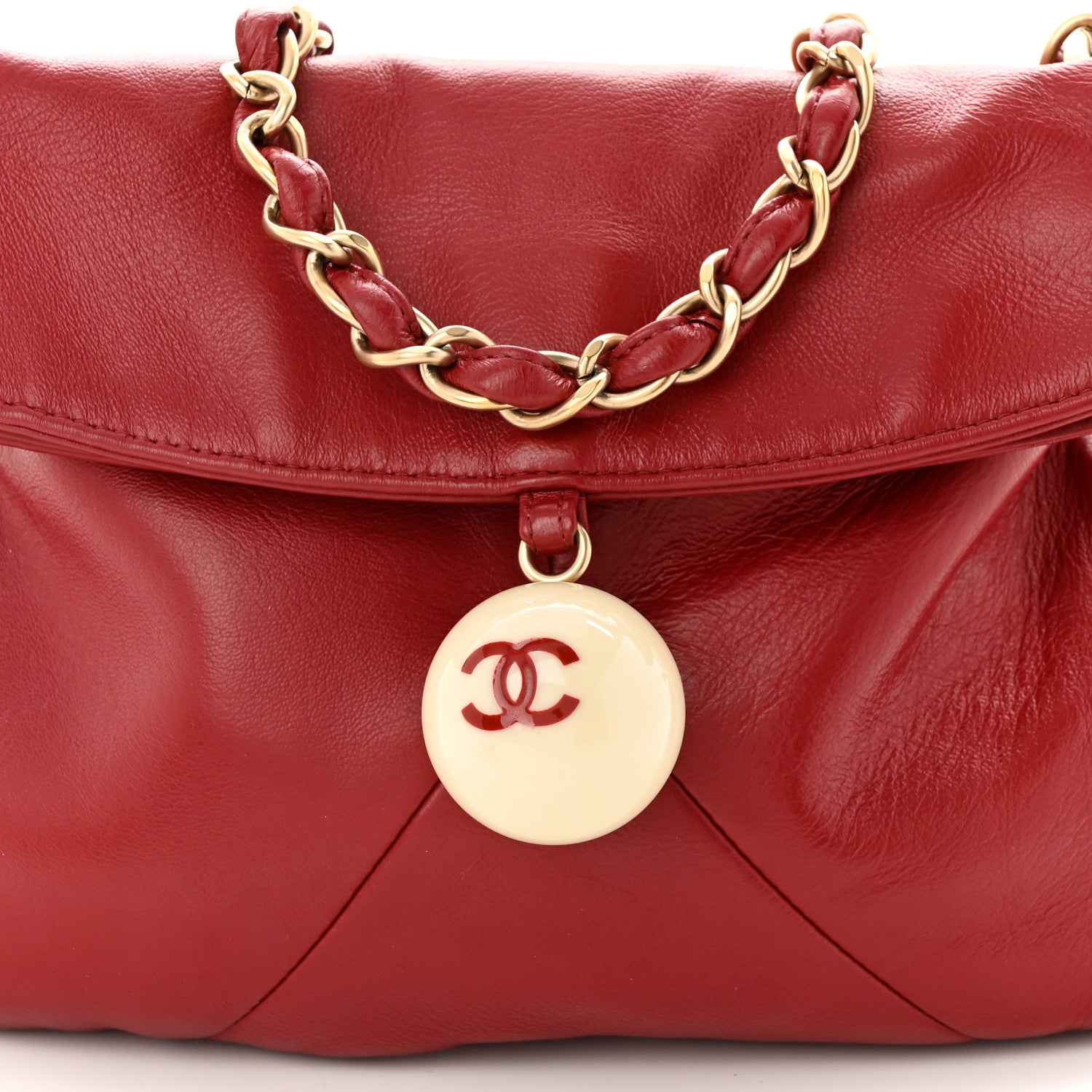 Chanel Lambskin Coco Ball Fold Over Bag Red 8 of 11