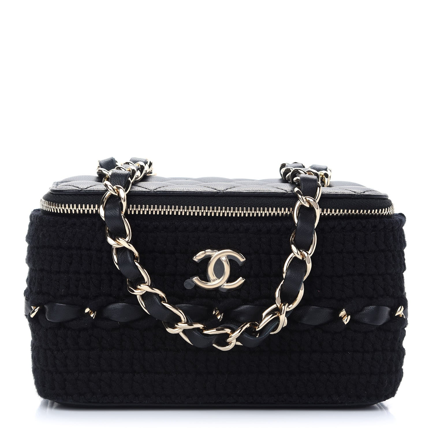 Chanel Lambskin Crochet Quilted Small Vanity Case With Chain Black 1 of 9