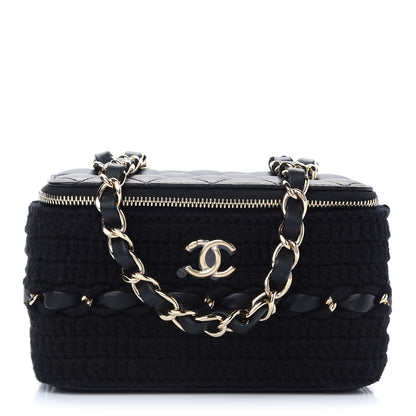 Chanel Lambskin Crochet Quilted Small Vanity Case With Chain Black 1 of 9