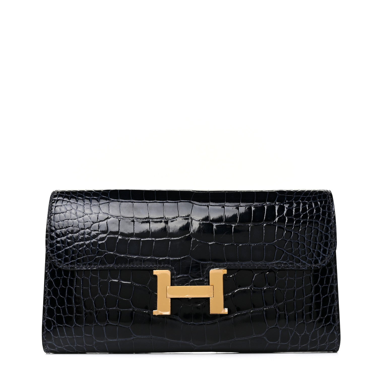 Hermes Shiny Alligator Constance Long Wallet Bleu Marine 1 of 9