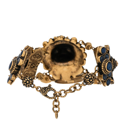 Gucci Metal Resin Pearl Lion Head Bracelet Aged Gold Blue 3 of 5