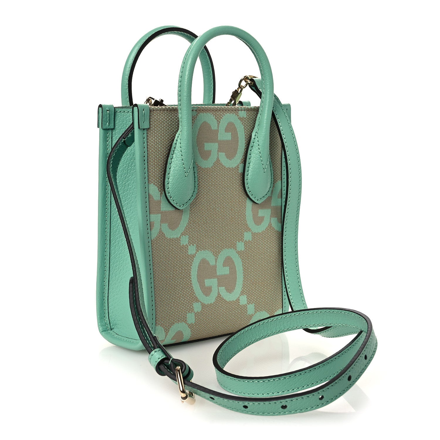Gucci Monogram Jumbo GG Textured Dollar Calfskin Mini Tote Bag Pepperlight Mint 3 of 10