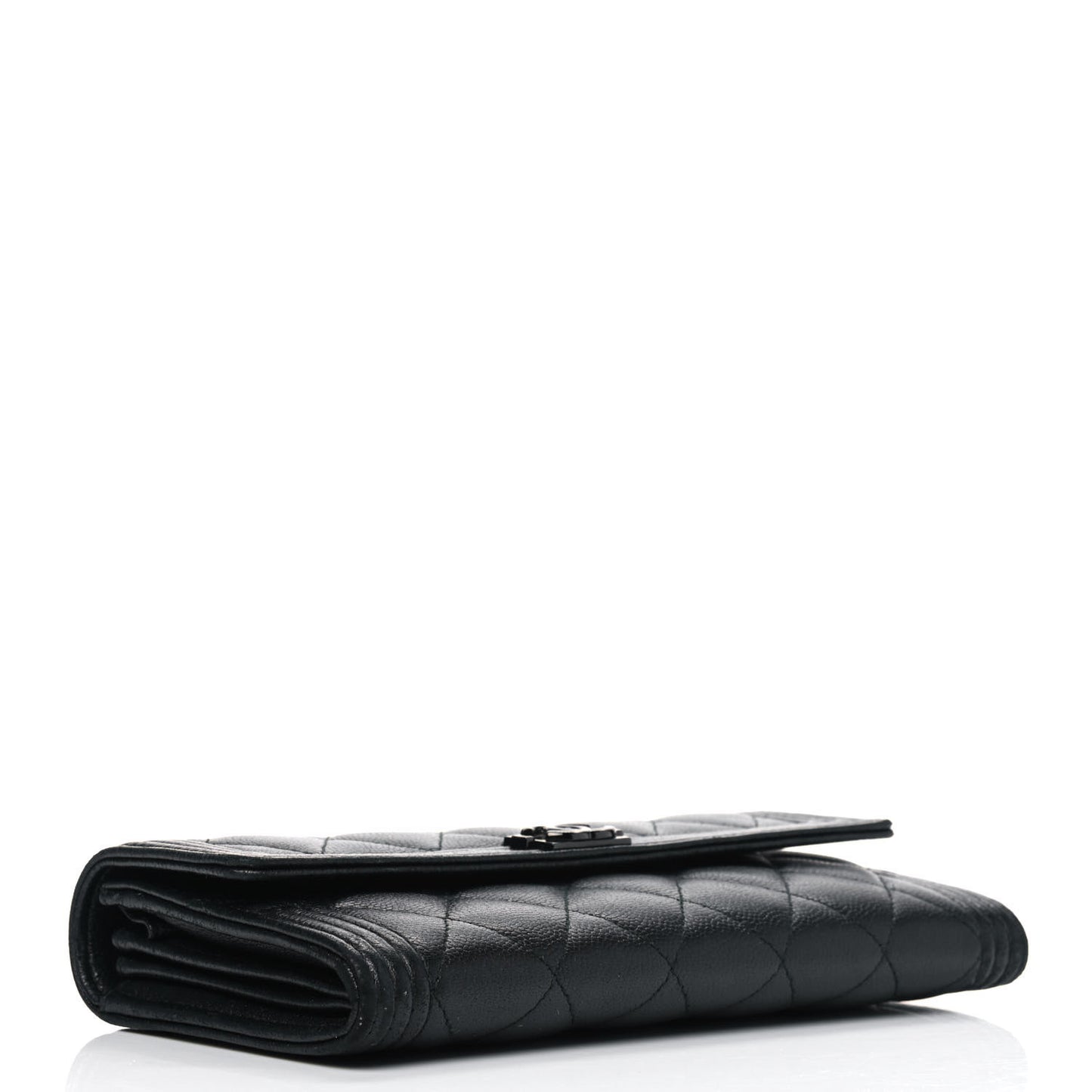 Caviar Quilted Large Boy Gusset Flap Wallet Black