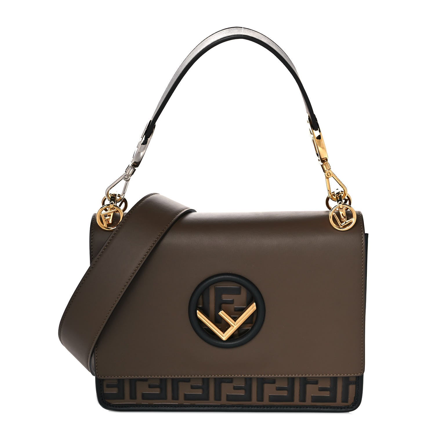 Fendi Vitello Century F is Fendi Bi-Color FF 1974 Embossed Kan I Shoulder Bag Maya Black 1 of 7