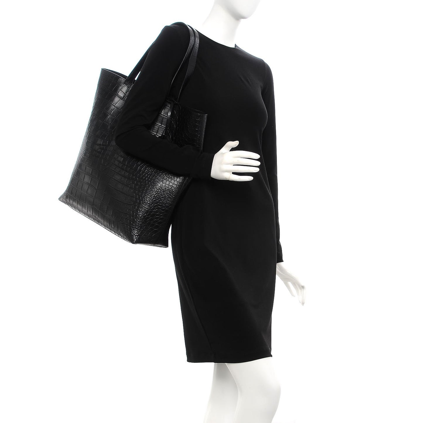 Croc Calfskin Embossed Bold Shopper Tote Black