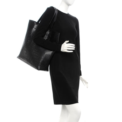 Saint Laurent Croc Calfskin Embossed Bold Shopper Tote Black 2 of 9