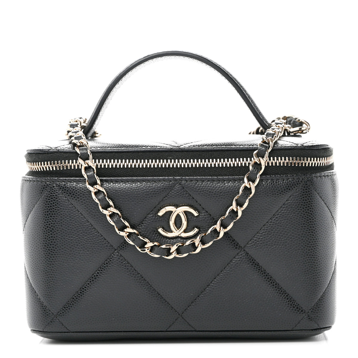Caviar Quilted Top Handle Long Vanity Black