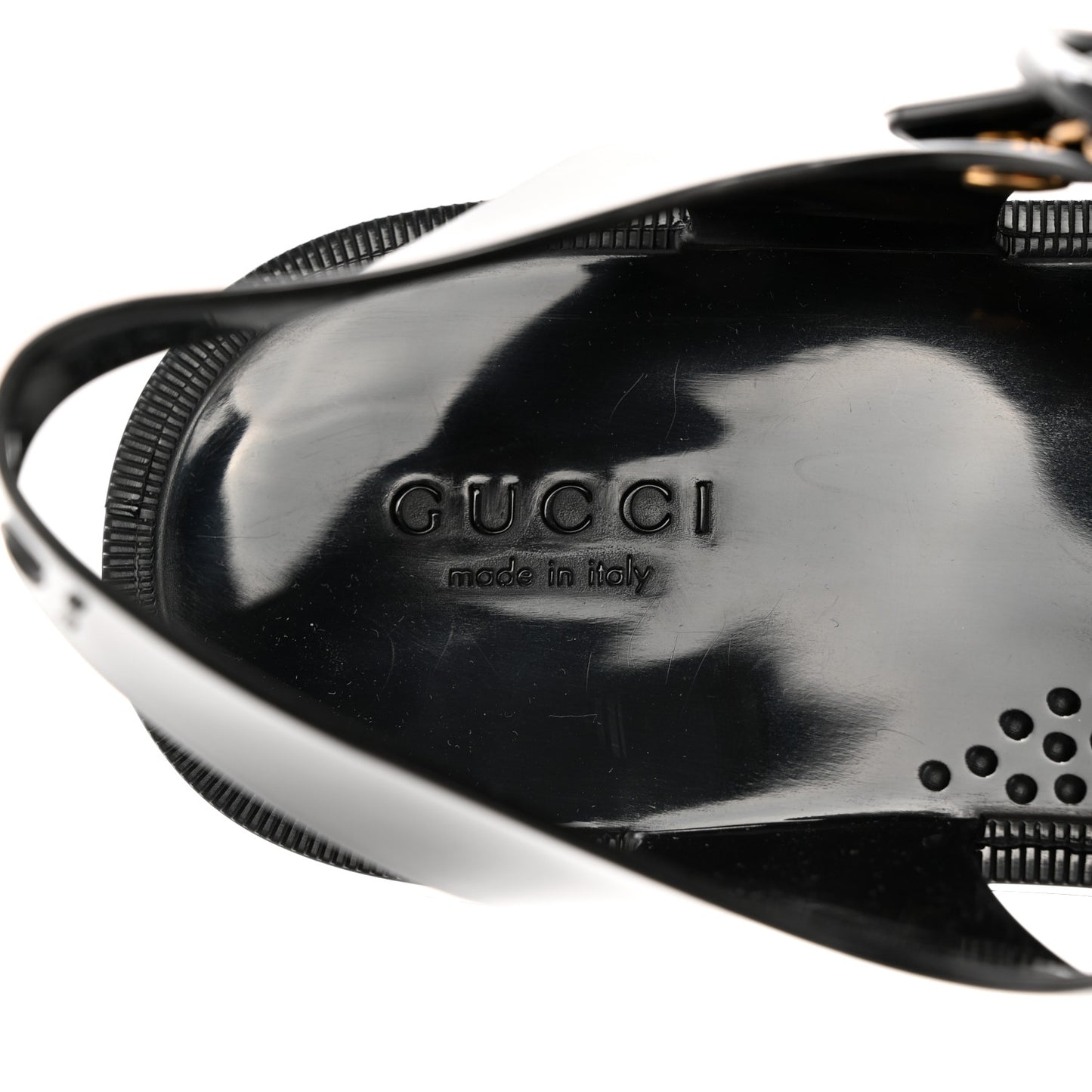 Shiny Rubber Double G Buckle Strap Sandals 36 Black