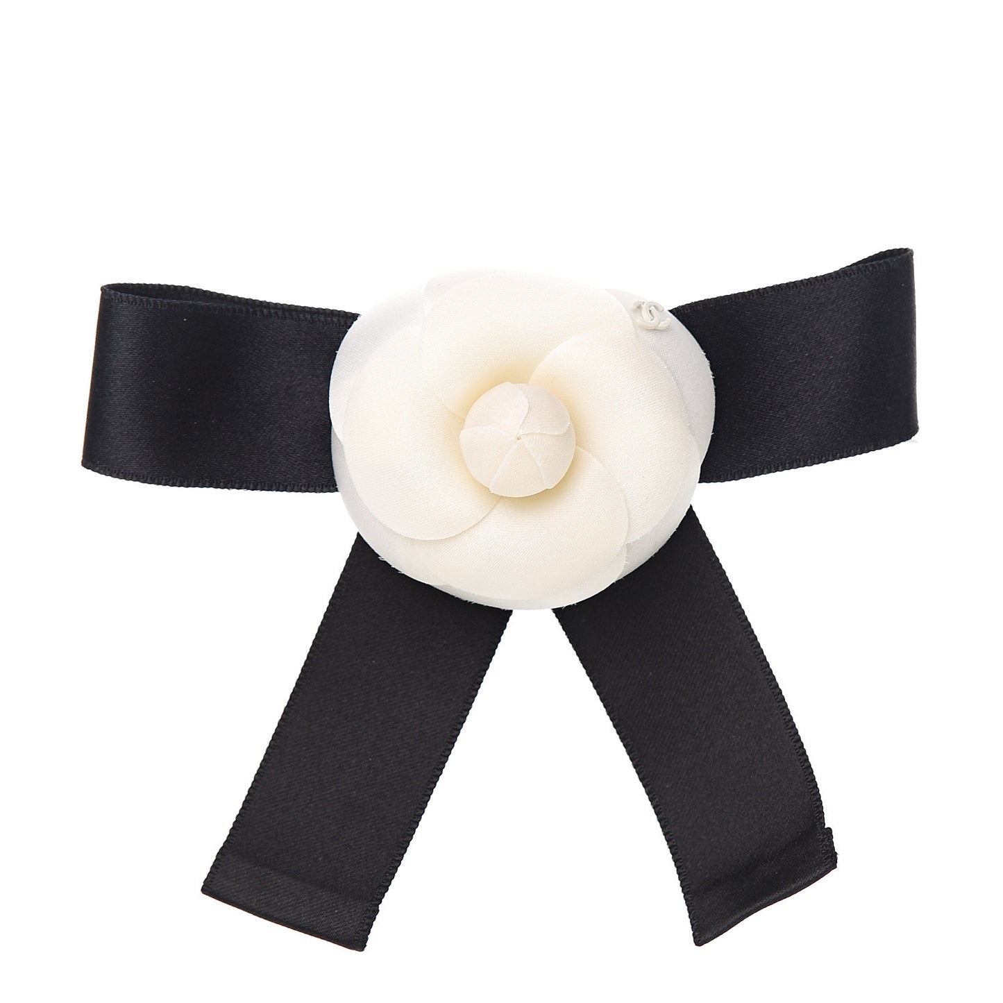 Satin Camellia CC Hair Clip Barrette White Black