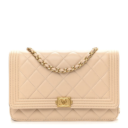 Chanel Lambskin Quilted Boy Wallet On Chain WOC Beige 1 of 14