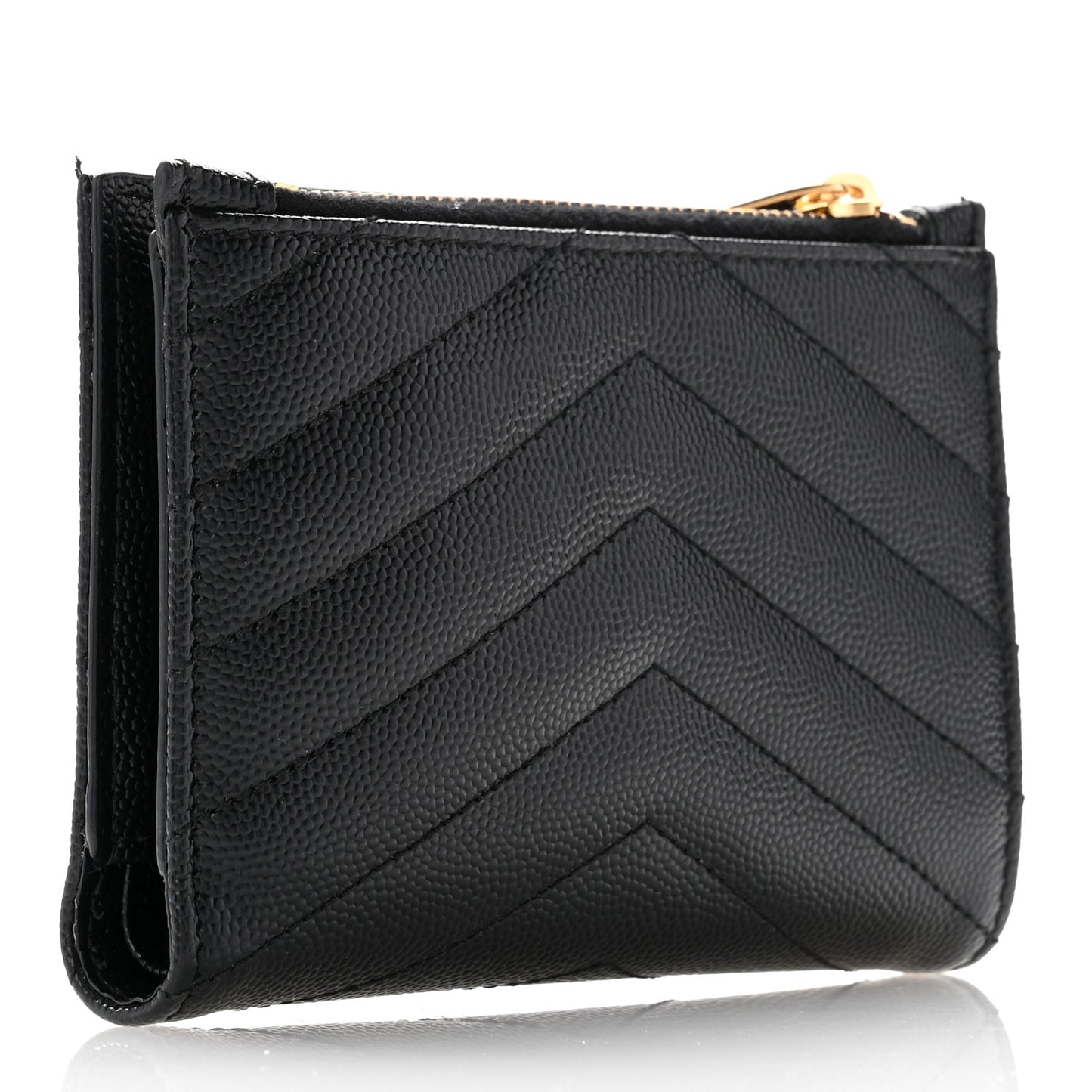 Grain De Poudre Matelasse Chevron Monogram Zipped Two-Part Wallet Black