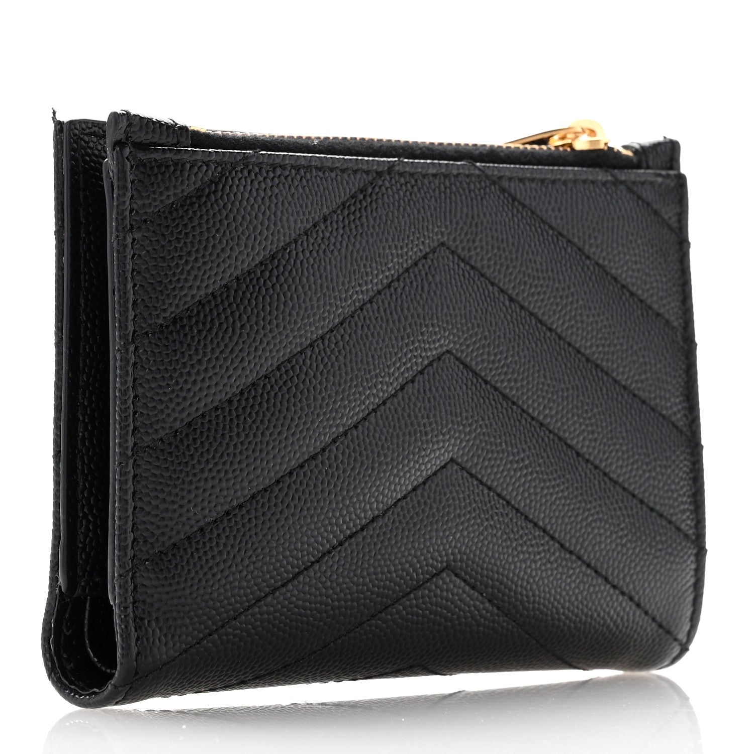 Saint Laurent Grain De Poudre Matelasse Chevron Monogram Zipped Two-Part Wallet Black 3 of 8