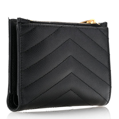 Saint Laurent Grain De Poudre Matelasse Chevron Monogram Zipped Two-Part Wallet Black 3 of 8