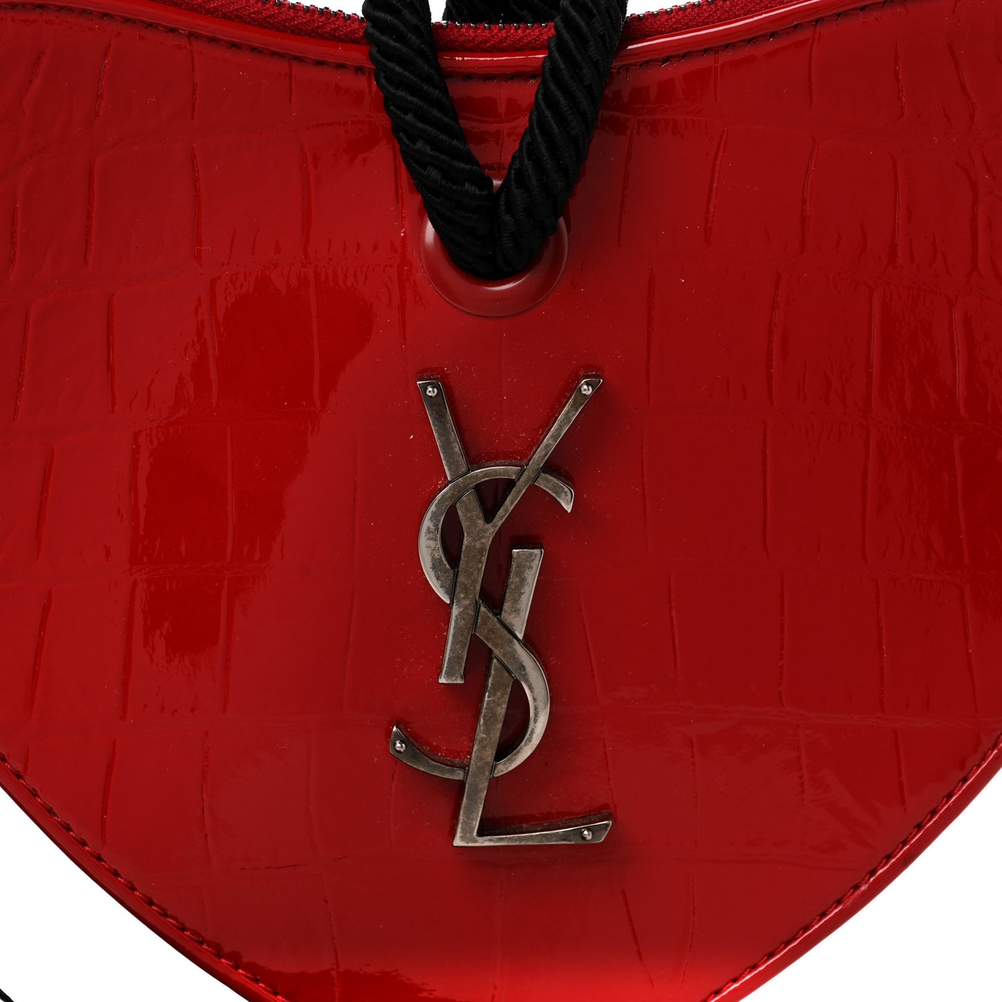 Patent Crocodile Embossed Sac Coeur Heart Shaped Clutch Red