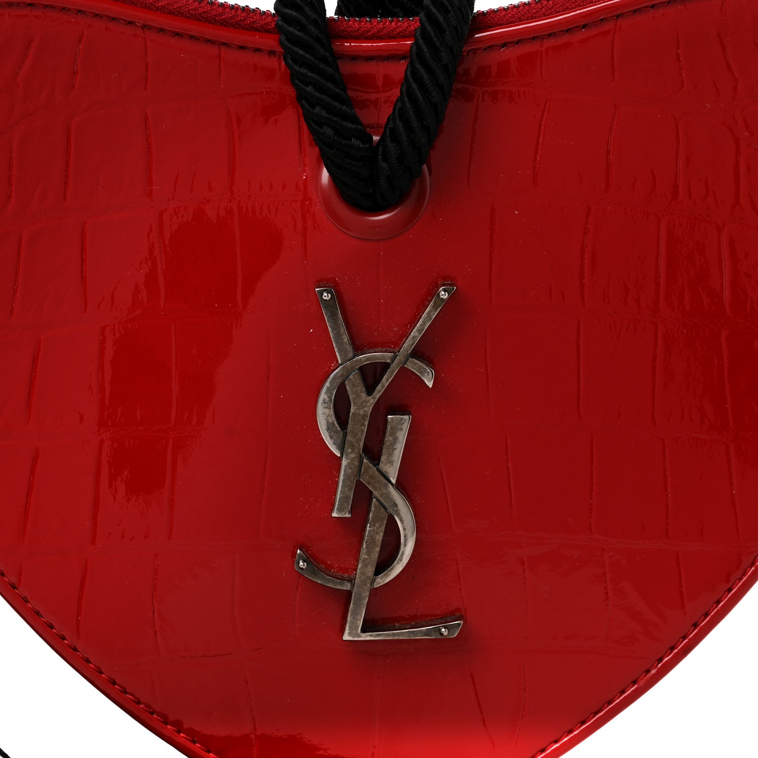 Saint Laurent Patent Crocodile Embossed Sac Coeur Heart Shaped Clutch Red 7 of 11