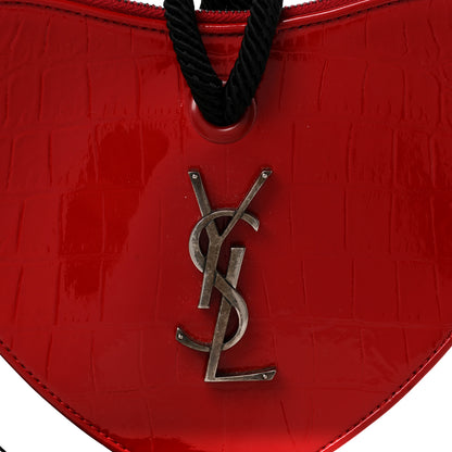 Saint Laurent Patent Crocodile Embossed Sac Coeur Heart Shaped Clutch Red 7 of 11