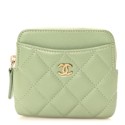 Chanel Caviar Quilted Zip Card Holder Wallet Green 1 of 8