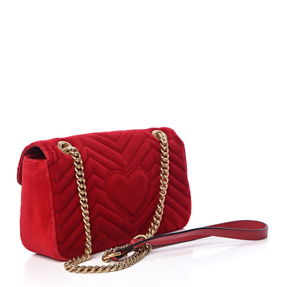 Gucci Velvet Matelasse Small GG Marmont Shoulder Bag Hibiscus Red 3 of 10