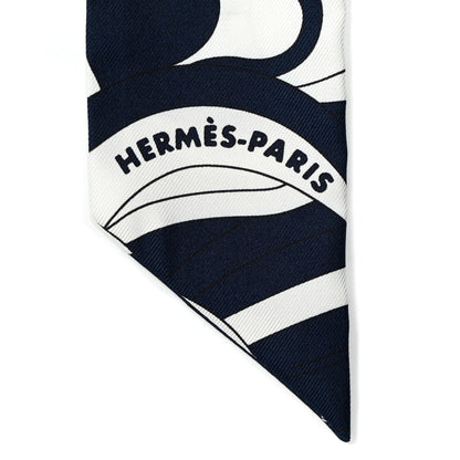Hermes Silk Faubourg Rainbow Twilly Marine Blanc 3 of 5