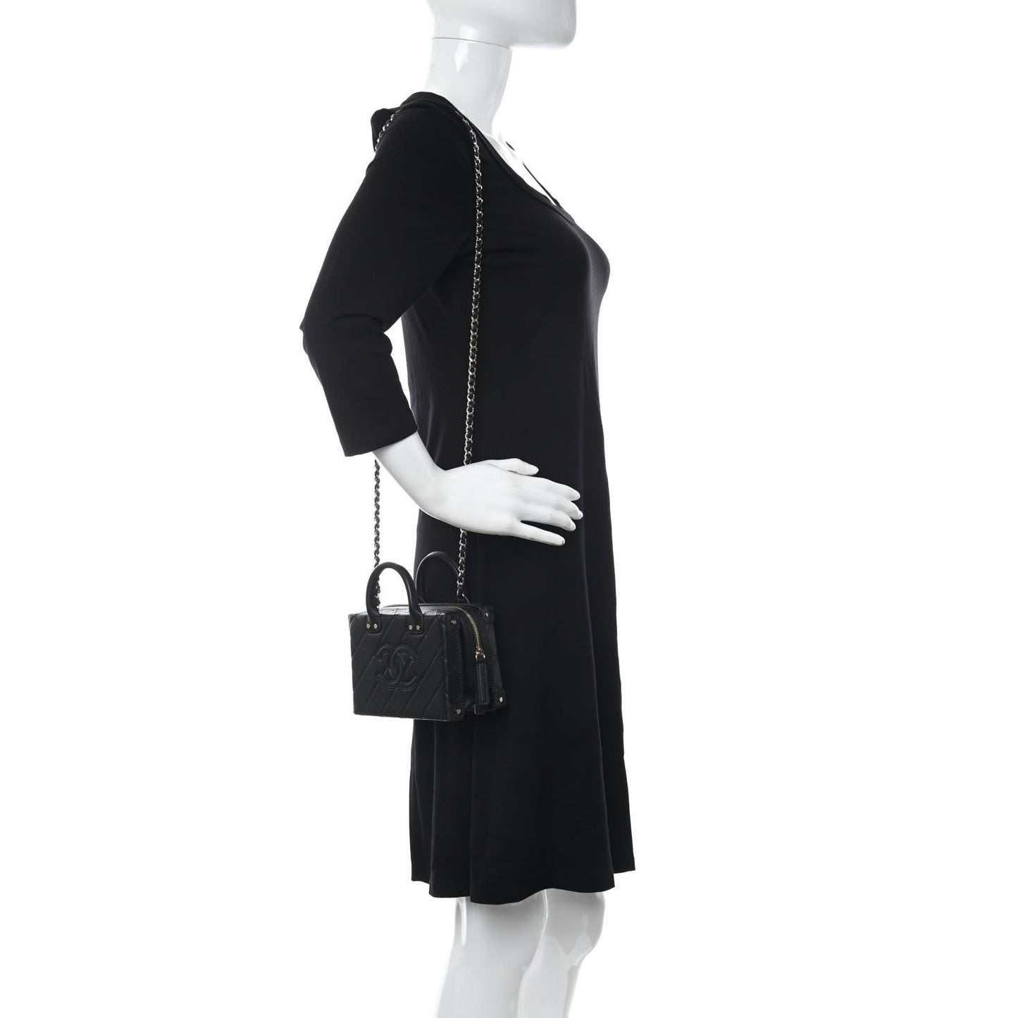 Calfskin Quilted Small Studded Square Vanity Case Black