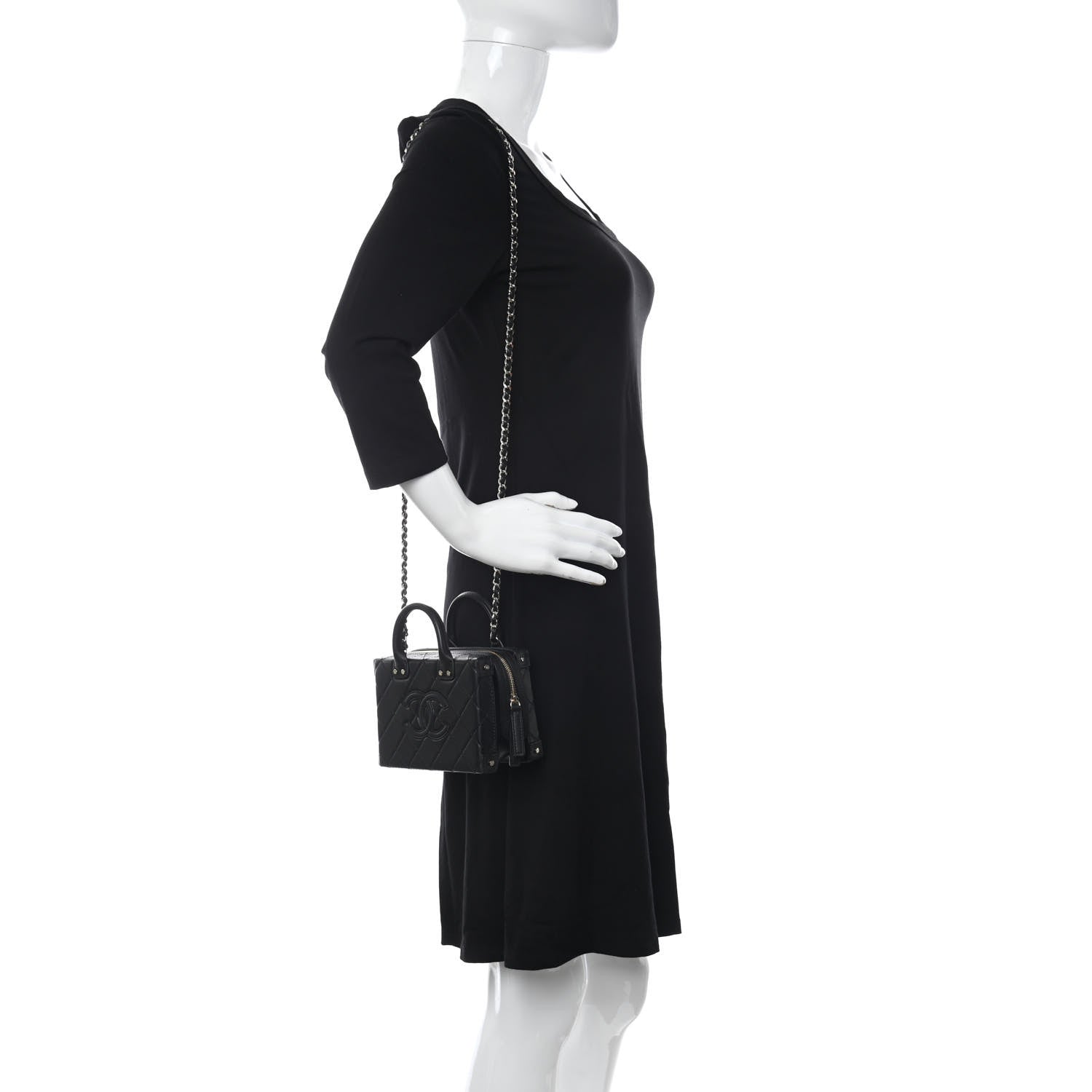 Chanel Calfskin Quilted Small Studded Square Vanity Case Black 2 of 10