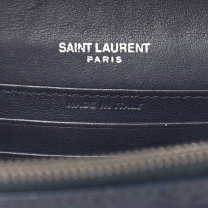 Saint Laurent Calfskin Crocodile Embossed Monogram Sunset Chain Wallet Navy 10 of 13