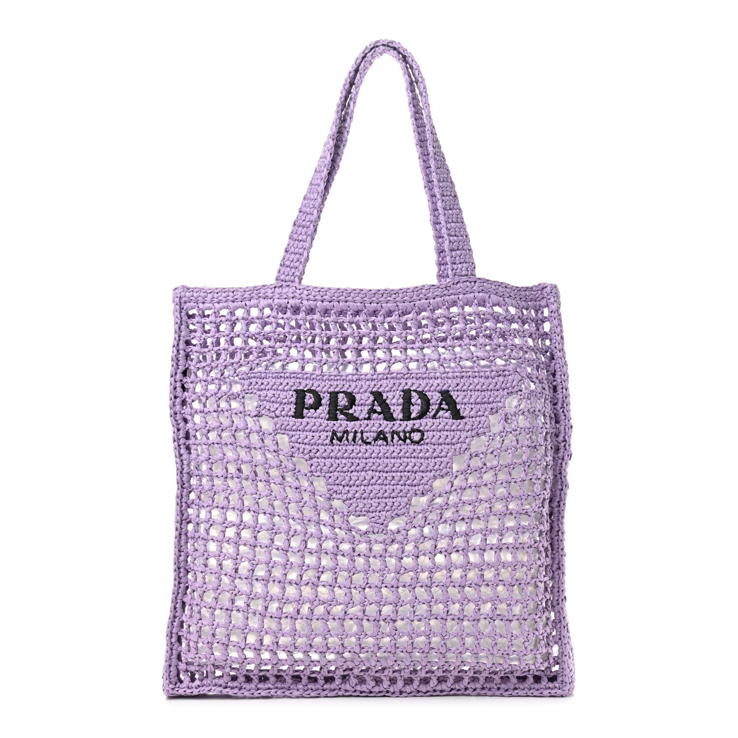 Prada Yarn Raffia Effect Crochet Logo Embroidered Tote Bag Lilium 1 of 9