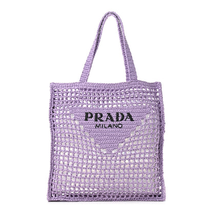 Prada Yarn Raffia Effect Crochet Logo Embroidered Tote Bag Lilium 1 of 9
