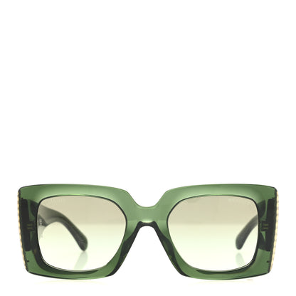 Chanel Acetate Pearl Rectangle Sunglasses 5480-H-A Dark Green 2 of 8