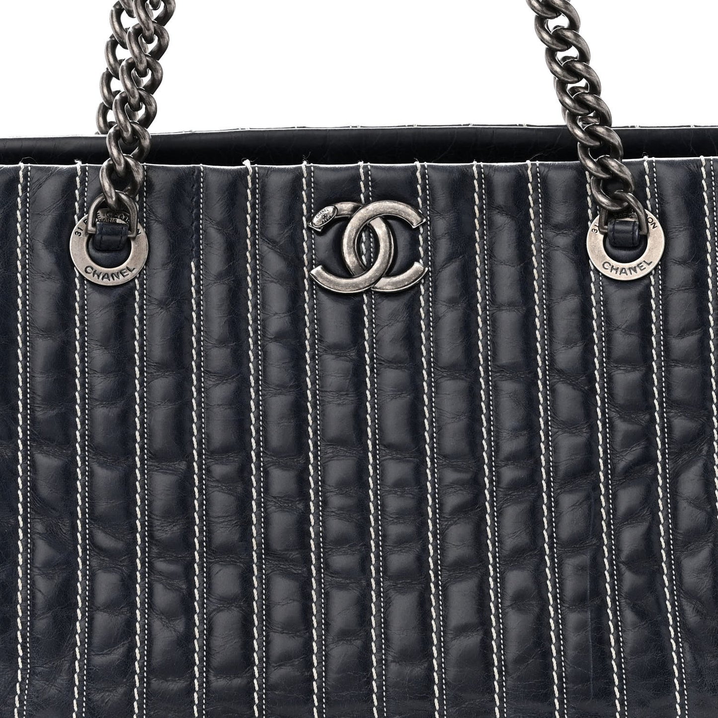 Lambskin Vertical Quilted Tote Navy