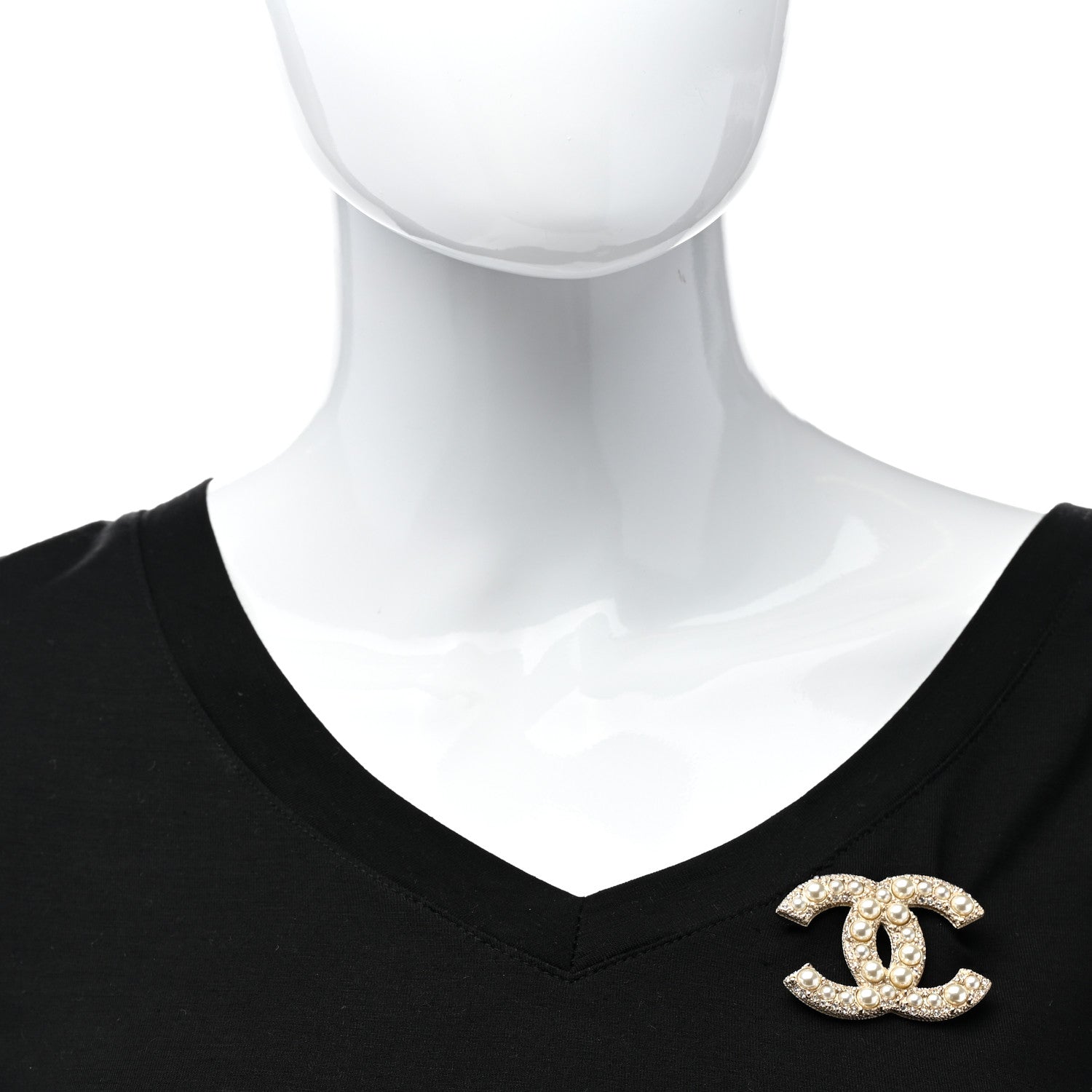 Chanel Metal Crystal Graduated Pearl CC Brooch Gold 2 of 5