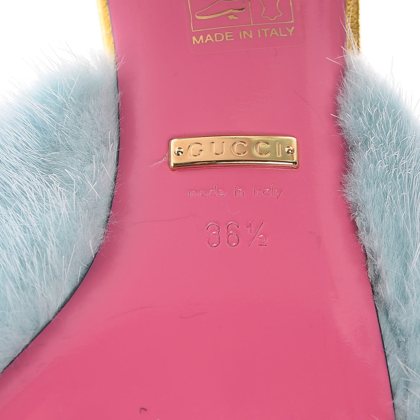 Mink Nappa Crystal Candy Mules 36.5 Vibrant Turquoise Gold