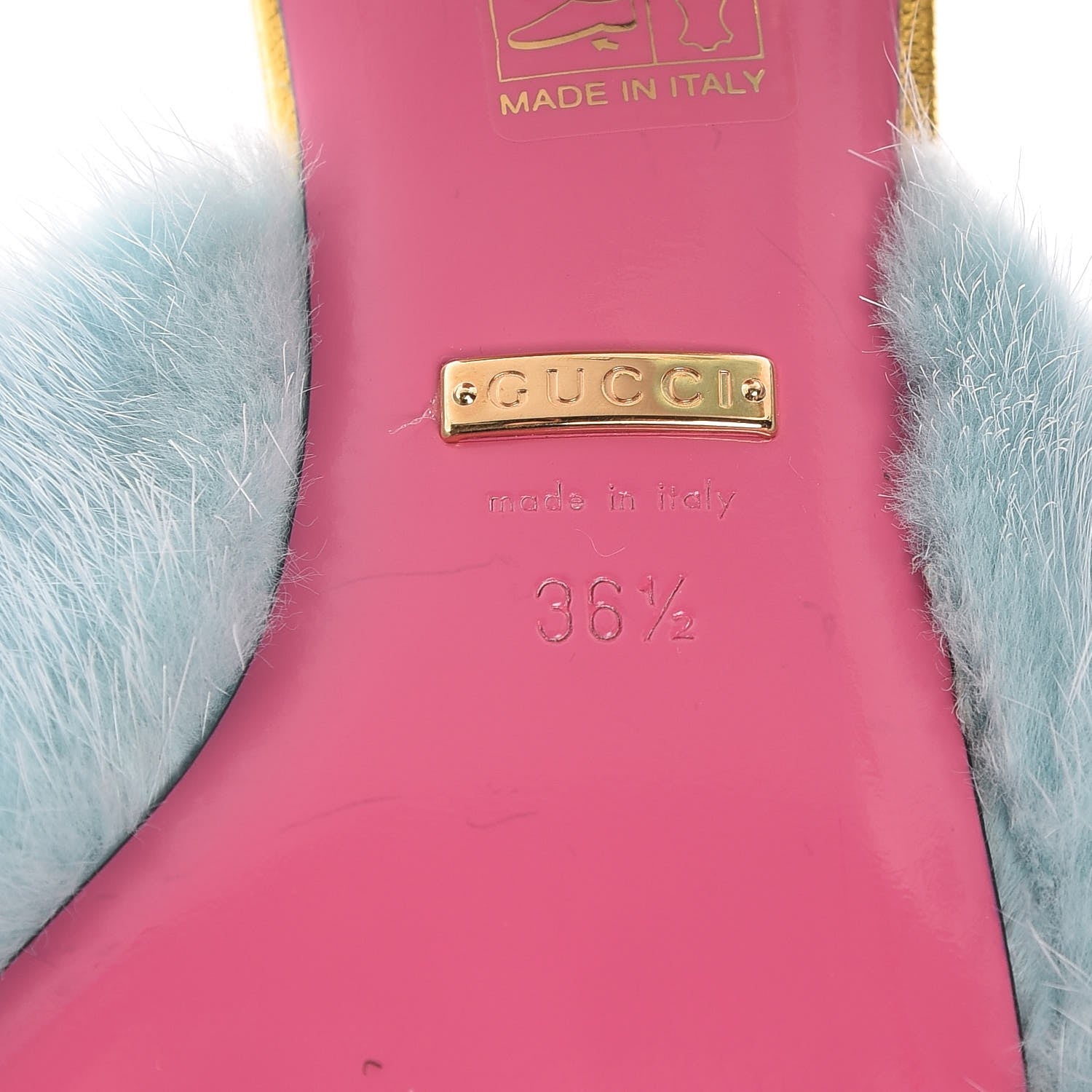 Gucci Mink Nappa Crystal Candy Mules 36.5 Vibrant Turquoise Gold 6 of 8