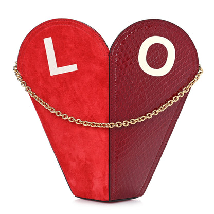 Gucci Calfskin Suede Snakeskin Valentines Day Small Heart Bag Red Pink Multicolor 1 of 9