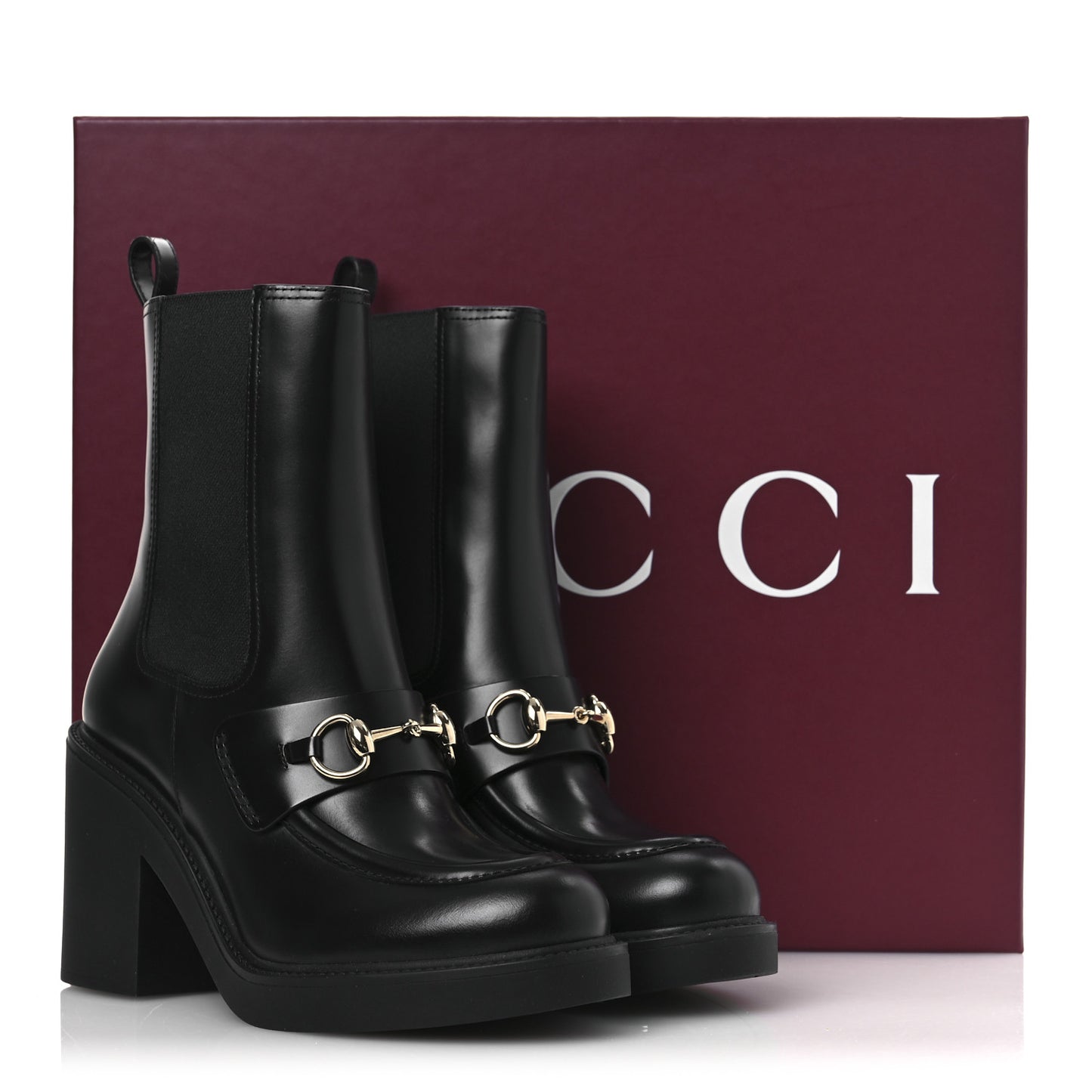 Calfskin Horsebit Double Stretch Rib Womens Ankle Boots 38.5 Black