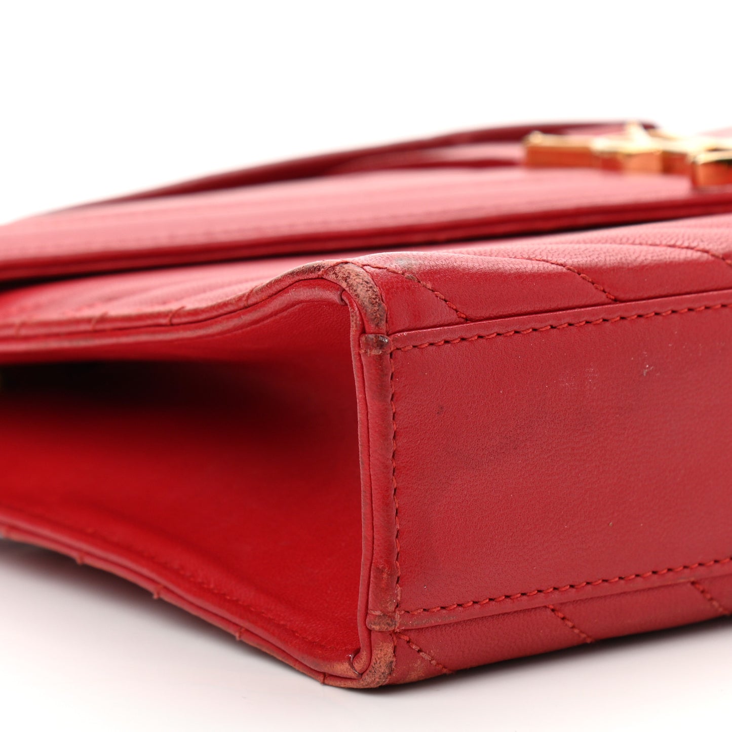 Lambskin Matelasse Chevron Medium Monogram Satchel Red