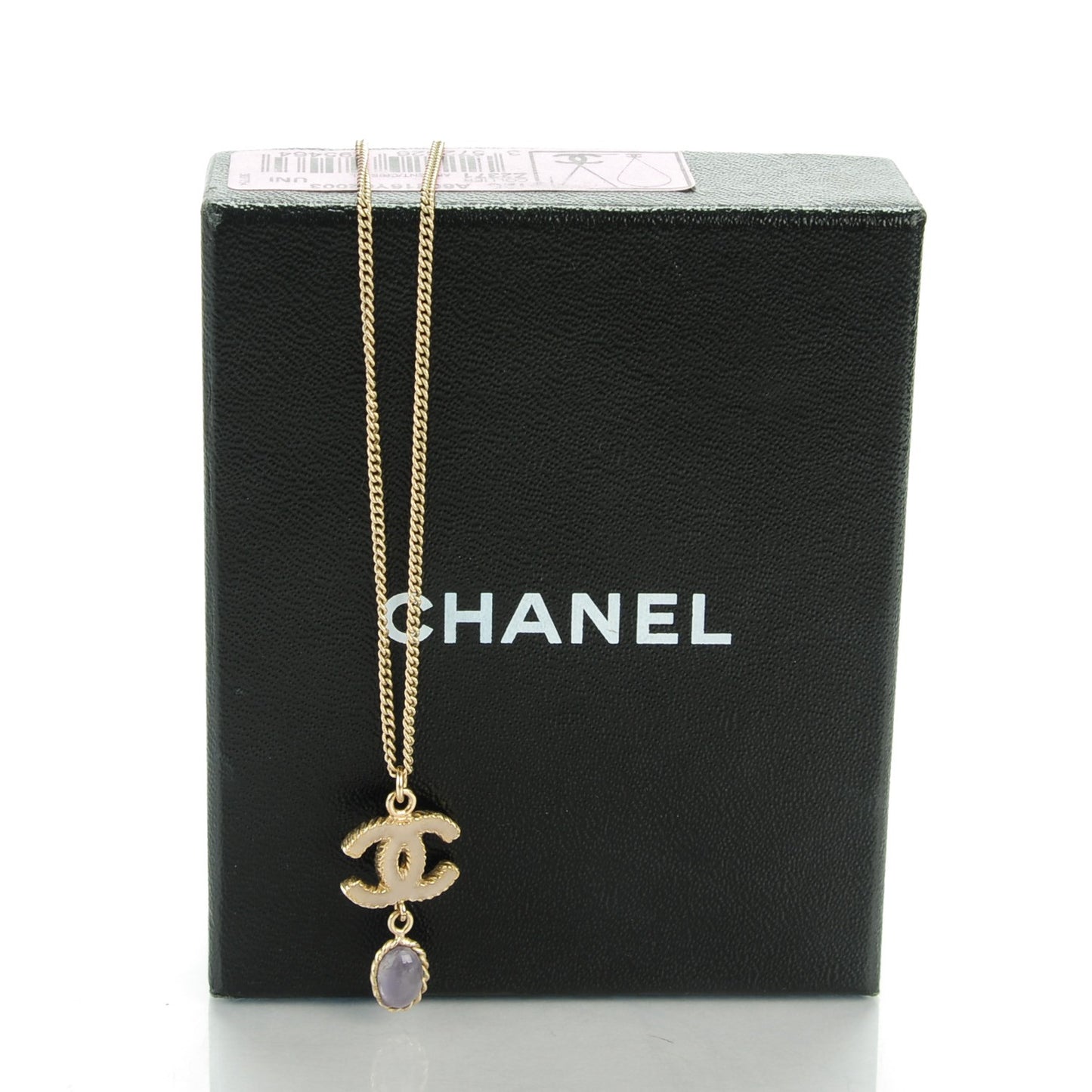 Enamel CC Drop Necklace Gold