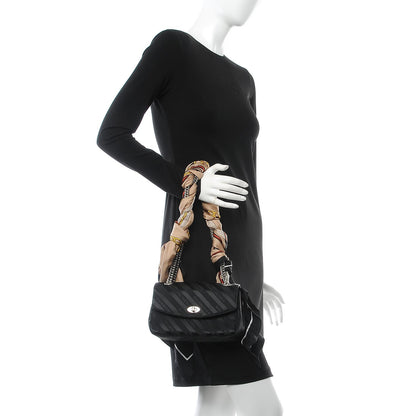 Balenciaga Nylon Jacquard Diagonal Logo Small Scarf Lock Chain Shoulder Bag Black Beige 2 of 8