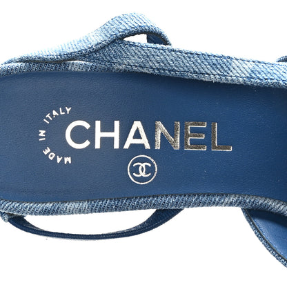 Chanel Denim Cap Toe CC Slingback Pumps 37 Blue 7 of 9