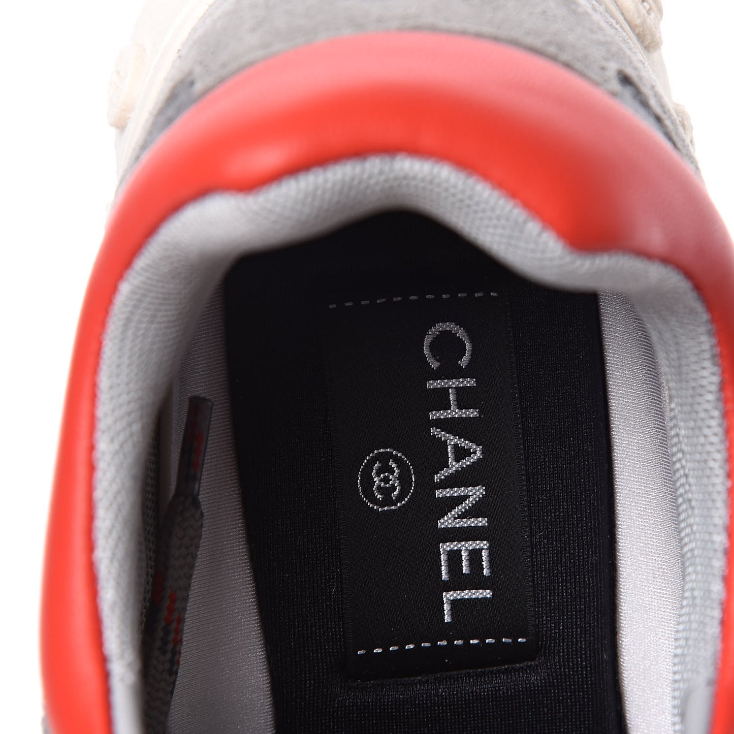 Nylon Calfskin Suede Womens CC Sneakers 38 Grey Red