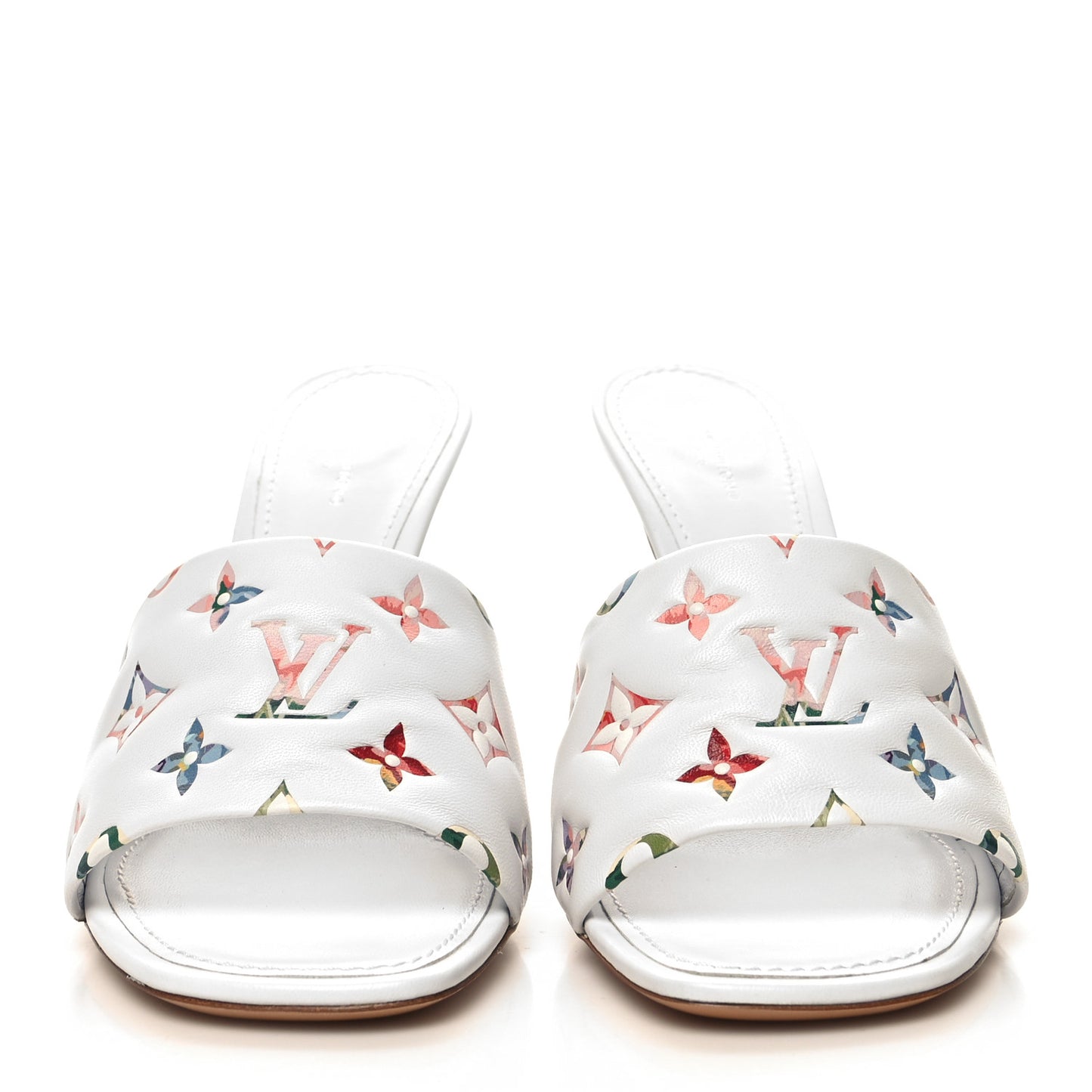 Lambskin Embossed Monogram Watercolor Neo Revival 95mm Mules 41 White Multicolor