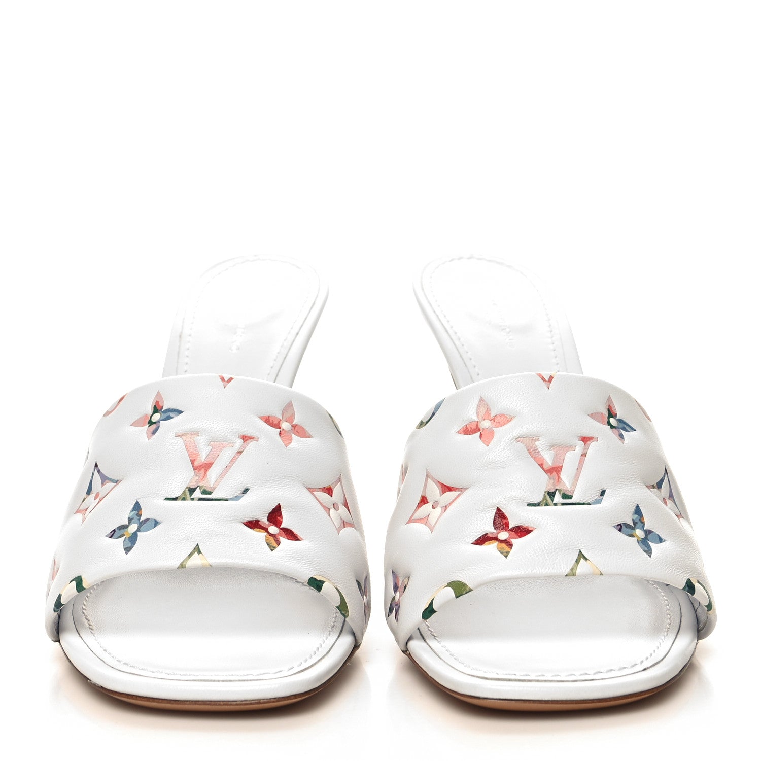 Louis Vuitton Lambskin Embossed Monogram Watercolor Neo Revival 95mm Mules 41 White Multicolor 2 of 8