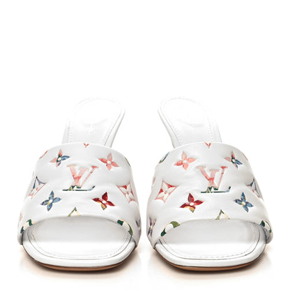 Louis Vuitton Lambskin Embossed Monogram Watercolor Neo Revival 95mm Mules 41 White Multicolor 2 of 8